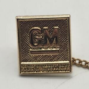General Motors Mark of Excellence Gold Tone Square Tie Tack Chain Clutch Pin